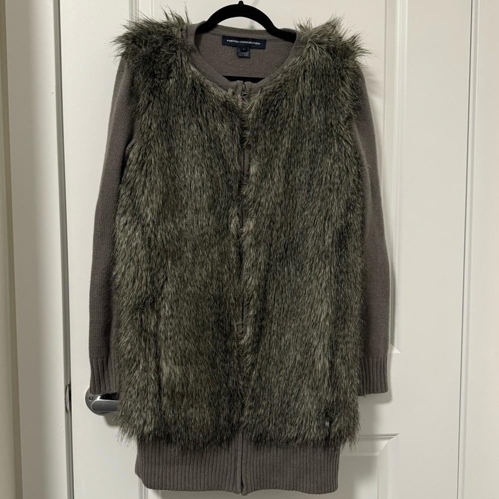French Connection - Fur Zipped Sweater - Gray - S